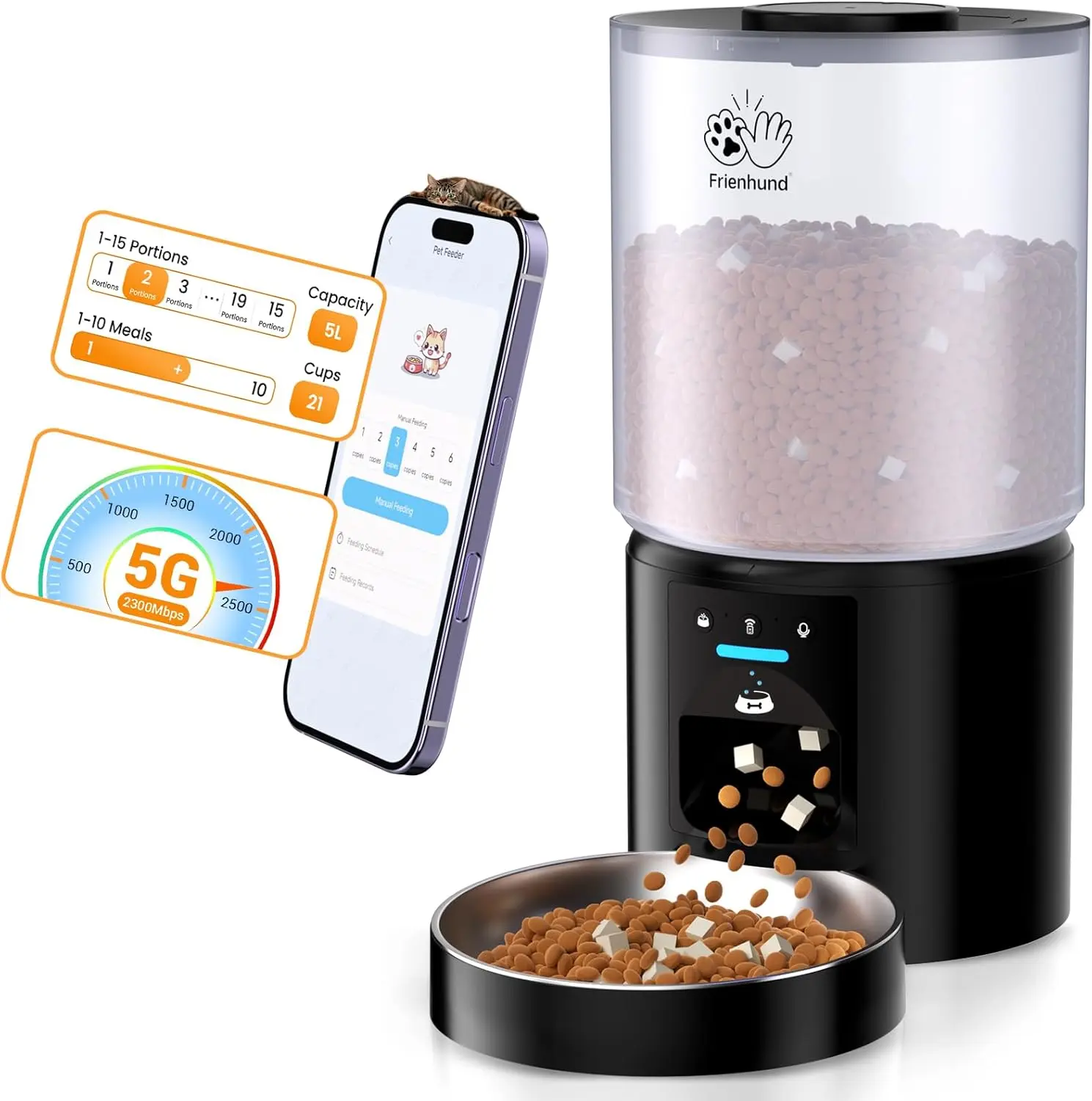 Frienhund 5G WiFi Automatic Cat Feeder with Sealed Outlet